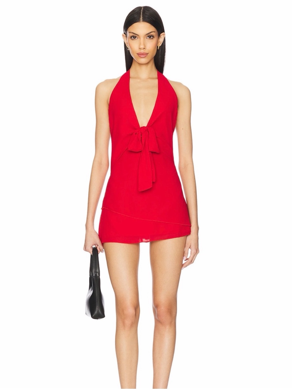 Revolve More to Come Jade Halter Mini Dress Bow in Cherry Red - Size Small